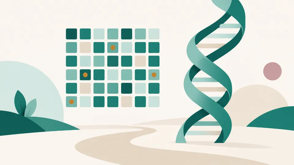 Ilustrasi panel pemeriksaan genetik dengan untai DNA