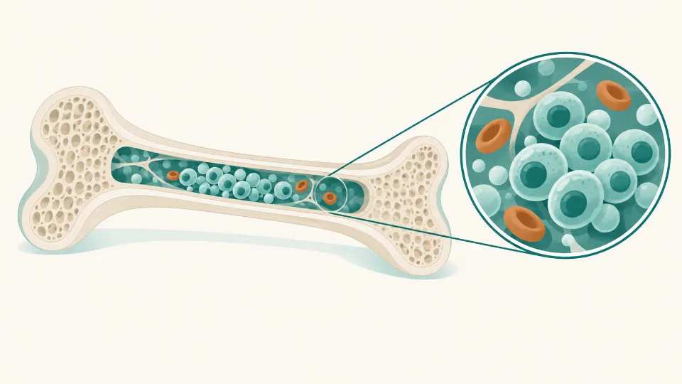 Ilustrasi editorial sumsum tulang dengan kumpulan sel plasma