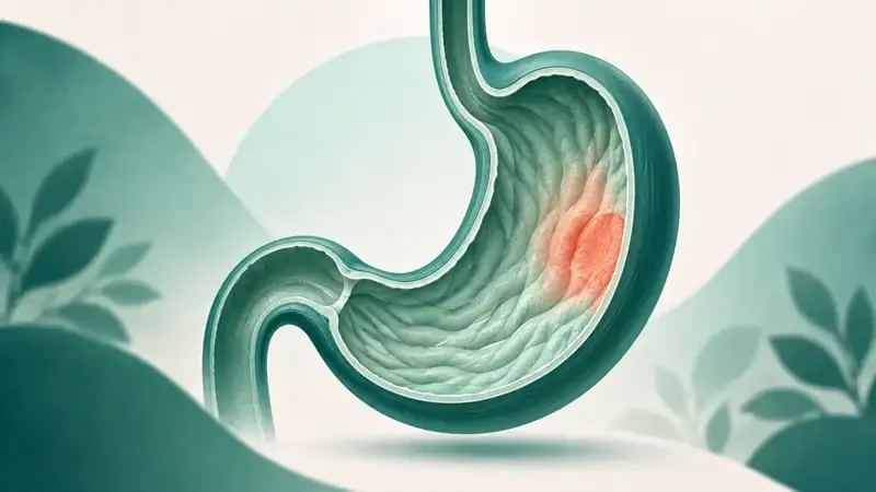 Ilustrasi editorial lambung dan sambungan esofagus dengan area tumor
