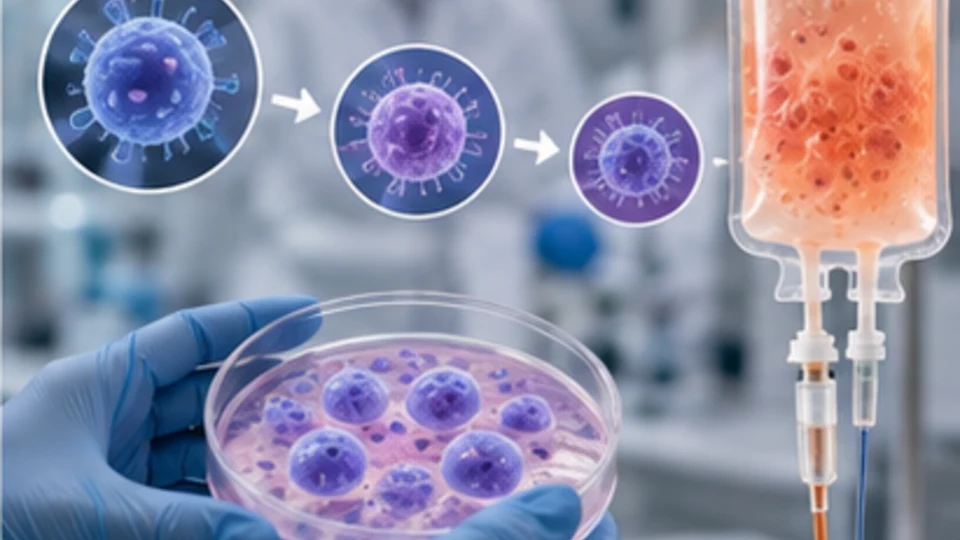 Ilustrasi proses terapi sel dari laboratorium menuju kantong infus