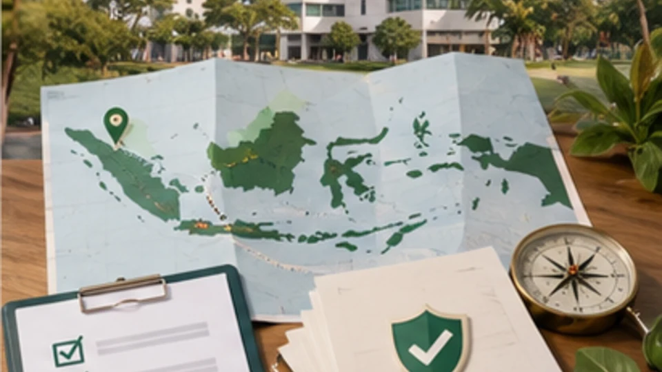 Ilustrasi peta Indonesia, daftar kemampuan, dan dokumen verifikasi fasilitas