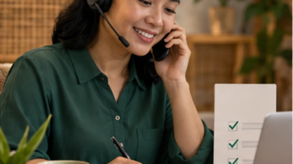 Ilustrasi navigator manusia berbicara melalui telepon sambil menyusun daftar tindak lanjut