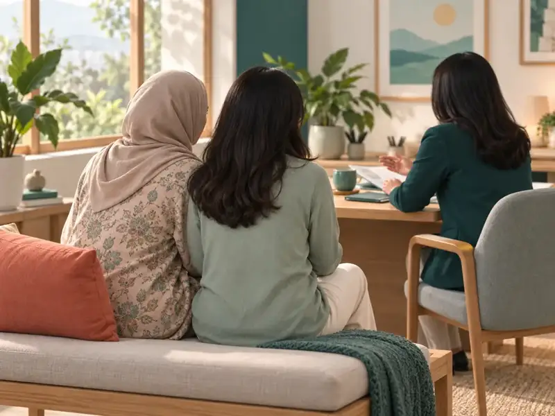 Ilustrasi hangat konsultasi pasien dengan tenaga medis melalui telepon